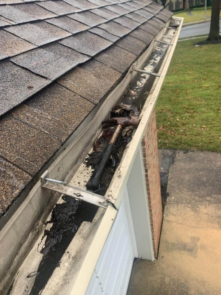 Water damage inside gutters due to delayed repairs