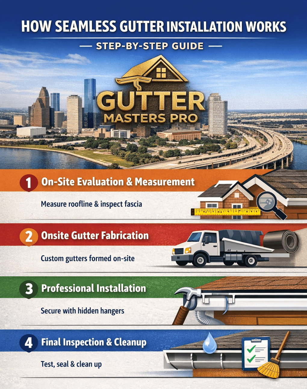 Seamless gutter installation process step-by-step in Norfolk VA by Gutter Masters Pro