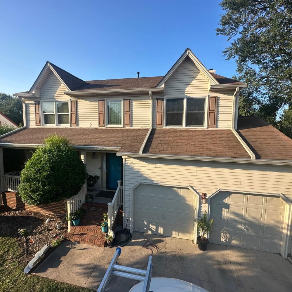 Completed seamless gutter installation improving home roof drainage system