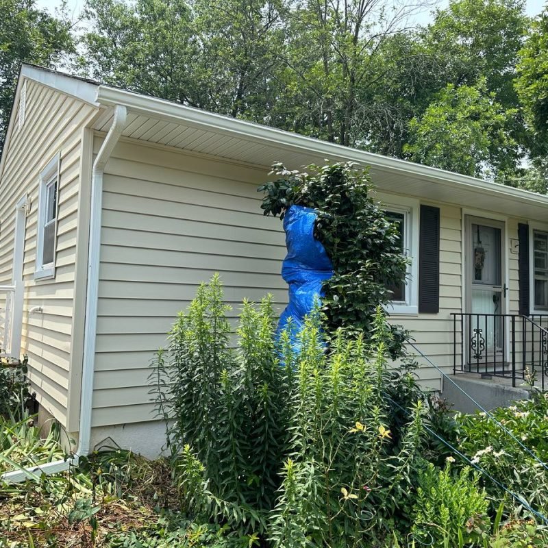 sealmess gutters with downpspout facing away from the house to protect the foundation from water damage